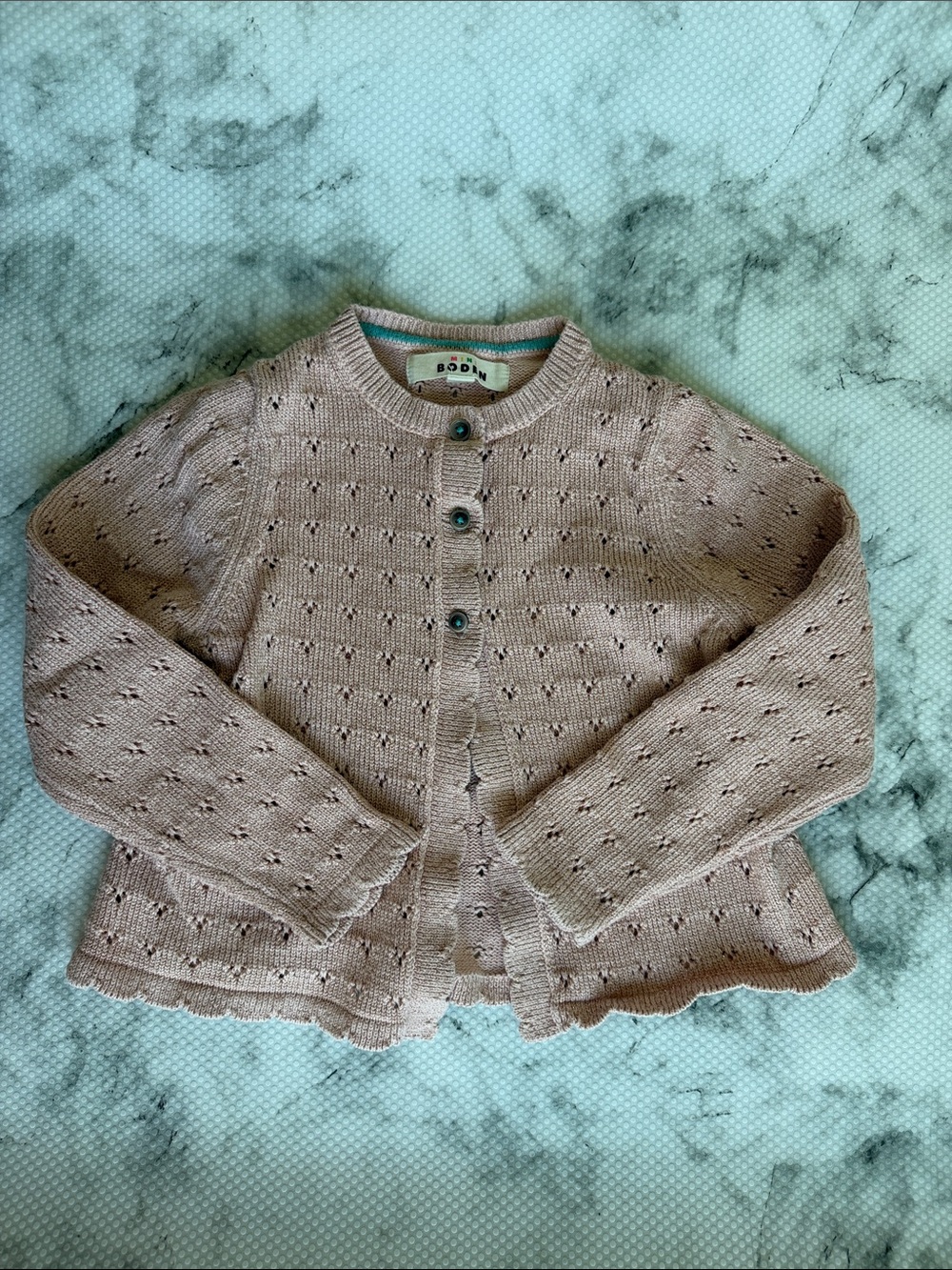 Mini Boden Metallic Rose Gold Eyelet Cardigan
